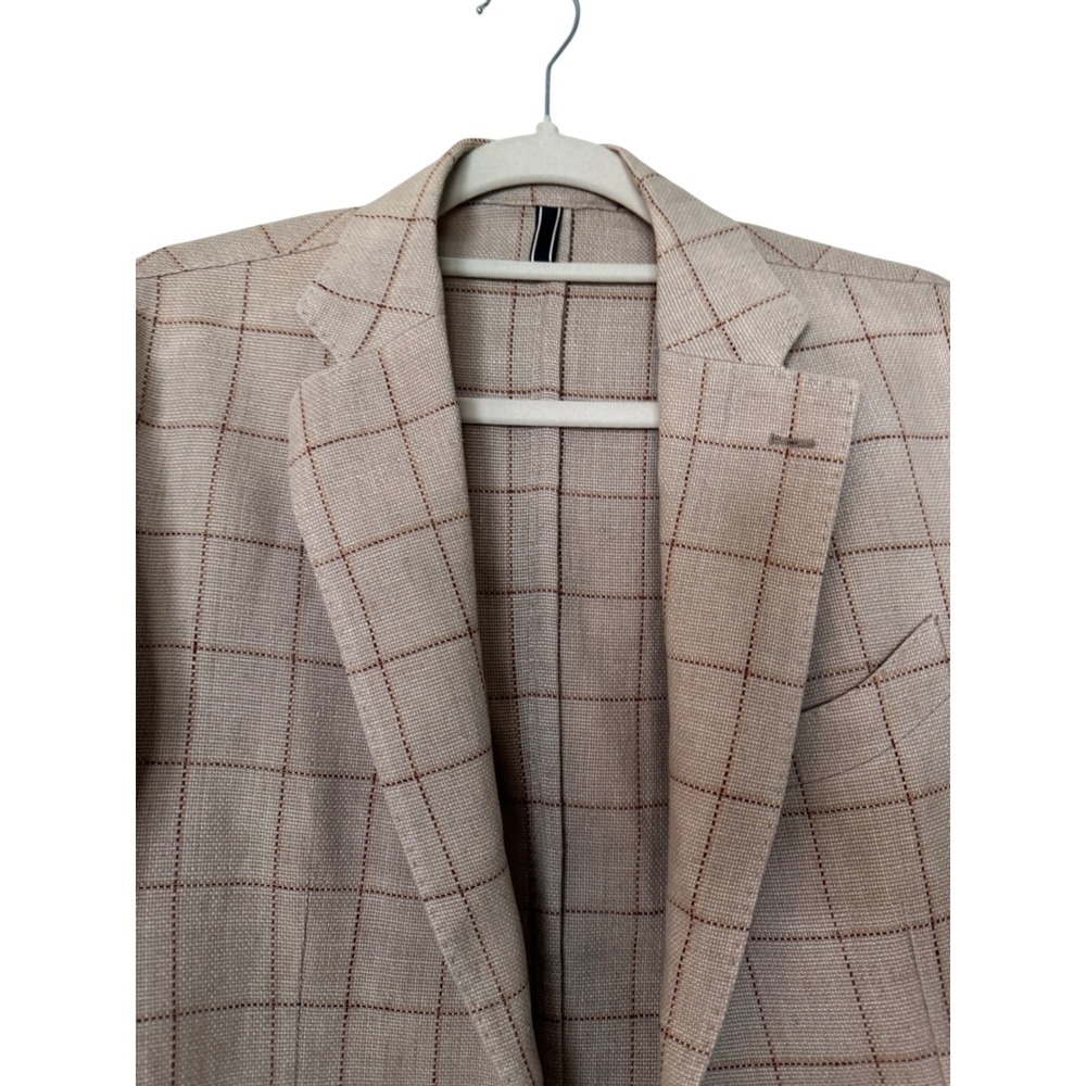 LBM 1911 Beige Checker Casual Men's Coat Summer Jacket Light Fabric Tailored - Picture 11 of 14